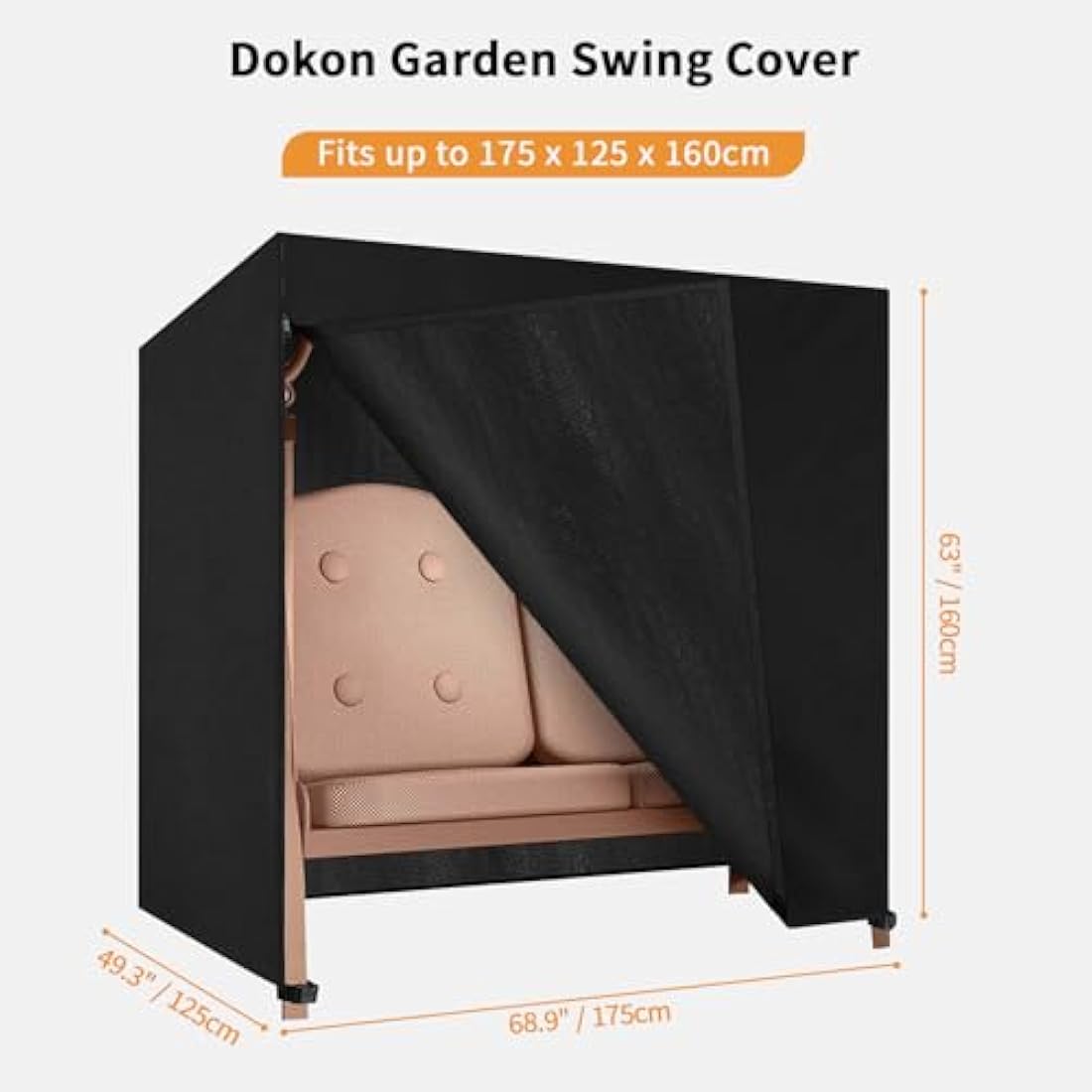 Dokon 2 Seater Garden Swing Cover | Waterproof Oxford Fabric – Black