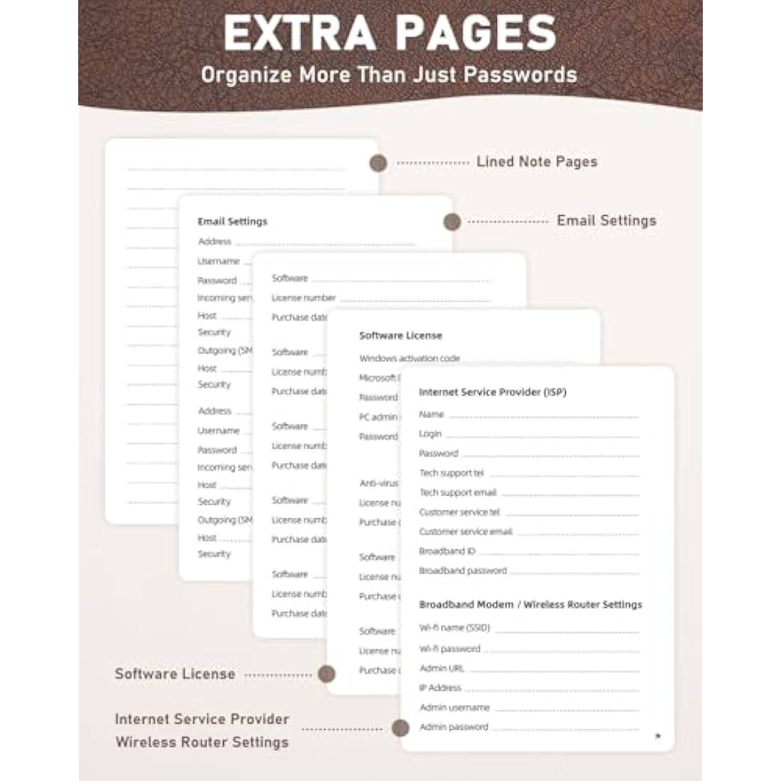 WEMATE Spiral Password Book with Alphabetical Tabs - Brown Hardcover