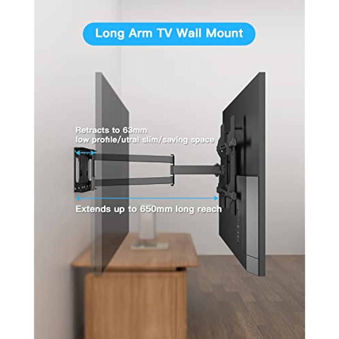 WHYFONE Long Reach TV Wall Bracket | Full Motion Swivel Mount for 32-70"