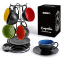 MIAMIO Ceramic Cappuccino Cups Set of 6 with Metal Stand – 175ml