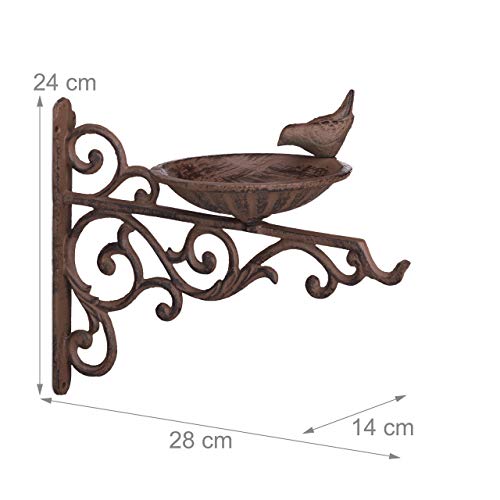 Relaxdays Cast Iron Wall-Mount Bird Bath - Weatherproof Garden Decor, Brown