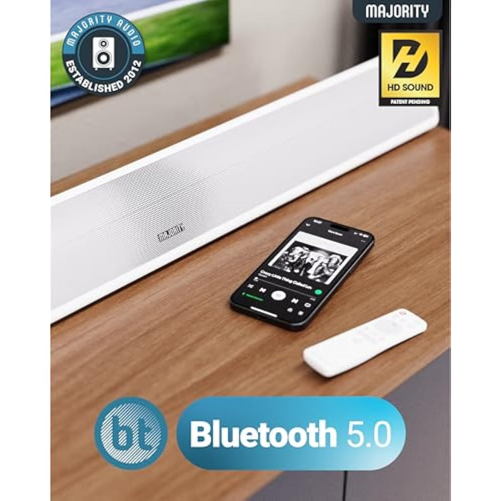Majority Snowdon Bluetooth Soundbar with Built-in Subwoofer - 120W, White