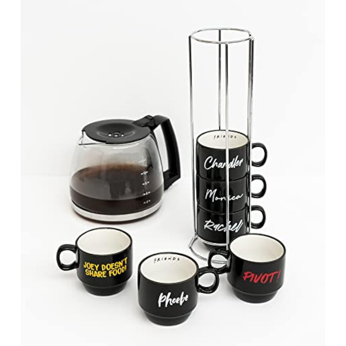 Friends TV Show Stacking Mugs Set of 6 with Stand - 5.4oz Porcelain Cups
