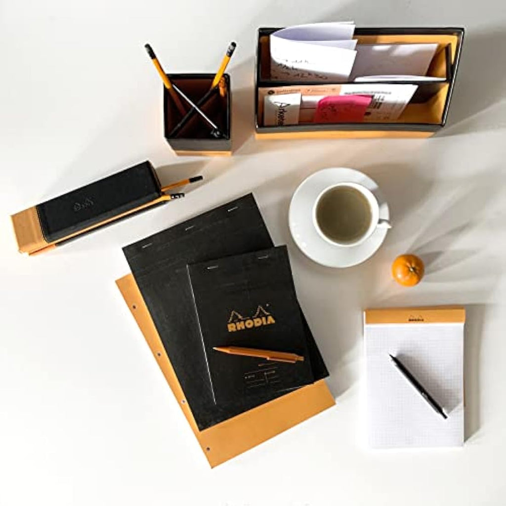 Rhodia N°18 Stapled Notepad – A4 Lined White Paper, Black Cover (5 Pack)