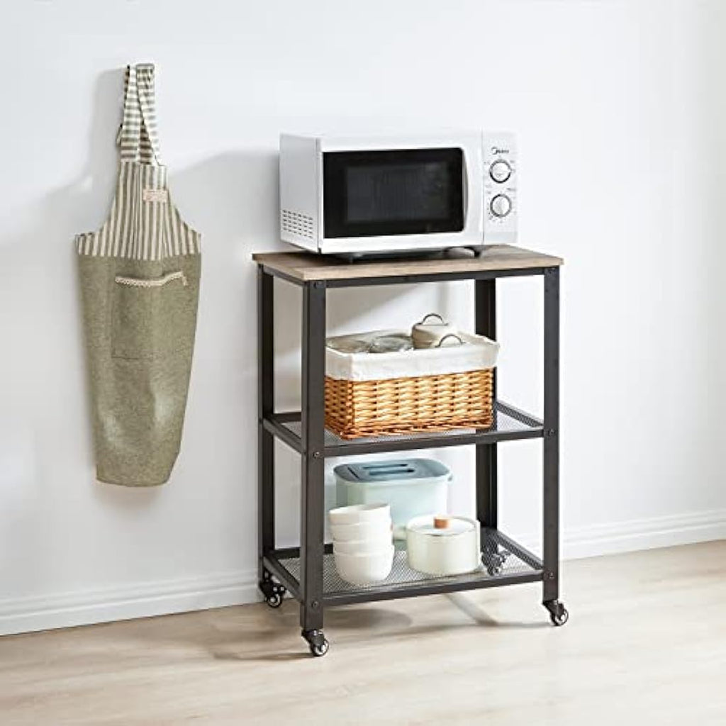 IBUYKE Industrial 3-Tier Kitchen Serving Cart - Rolling Utility Trolley