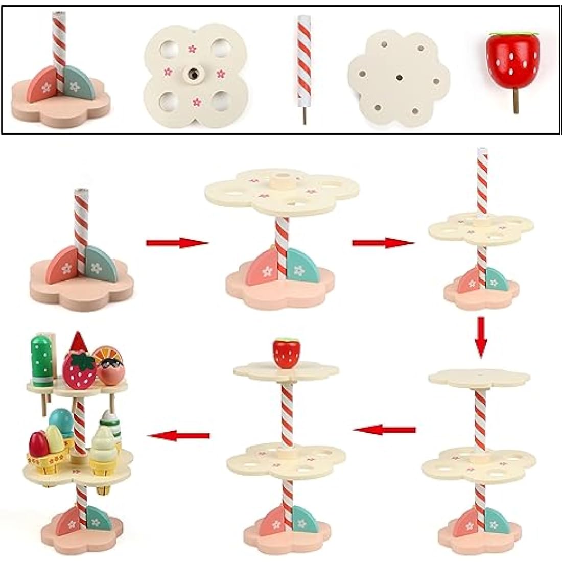 Wooden Ice Cream Stand – Pretend Play Kitchen Food Toy Set
