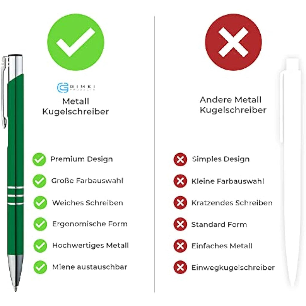 GIMEI Metal Ballpoint Pen Set – Pack of 50 – Blue Ink – Green