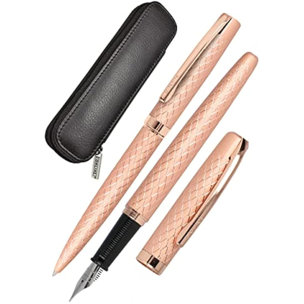 Online Eleganza Rosegold Fountain Pen & Ballpen Set with Leather Case
