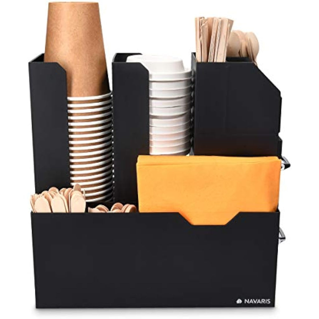 Navaris Coffee Condiment Caddy – 2-Drawer Tea Station Organizer - Black