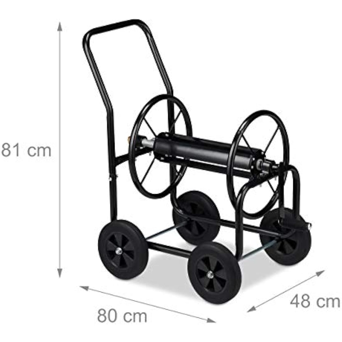 Relaxdays Metal Garden Hose Cart – 4-Wheel Mobile Reel for 60m Hose