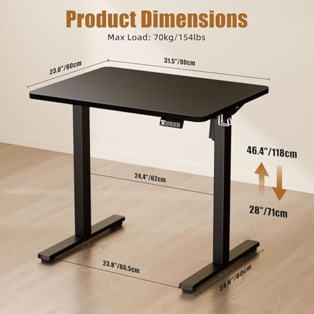 ERGOMAKER Electric Standing Desk - 80x60cm Sit Stand Desk, Black Frame