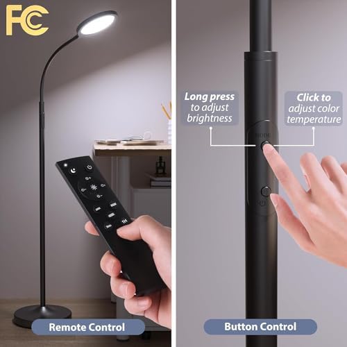 Keepsmile LED Floor Lamp – Dimmable Standing Reading Light with Remote