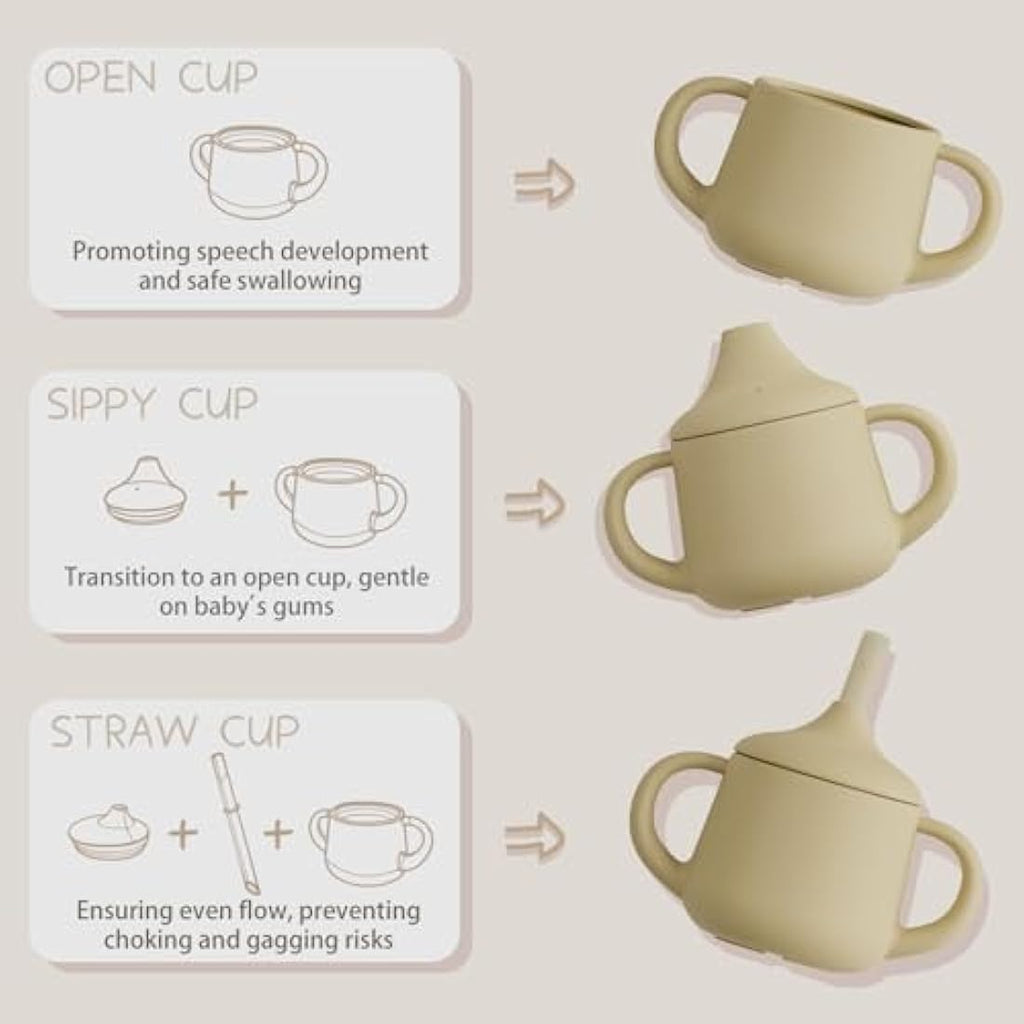 Moonkie Silicone Baby Sippy Cup | 3-Stage Transition Straw Cup, 4oz