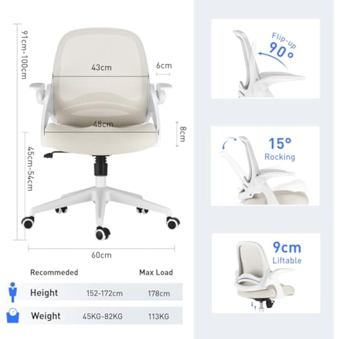 Hbada Ergonomic Office Chair – Mesh Swivel Chair with Flip-Up Arms