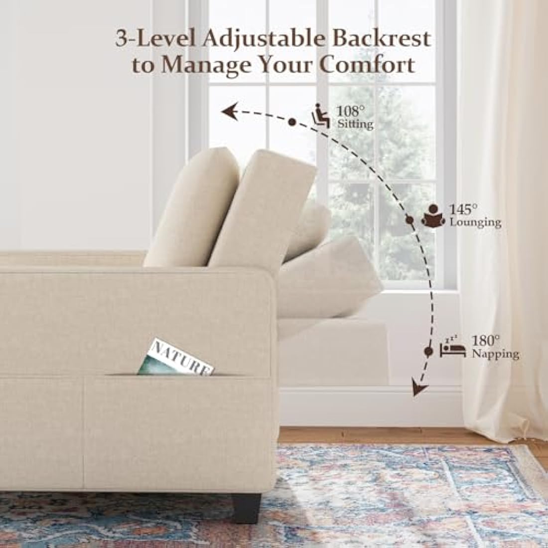 Vesgantti 3-in-1 Convertible Sofa Bed | Beige Linen Sleeper Chair
