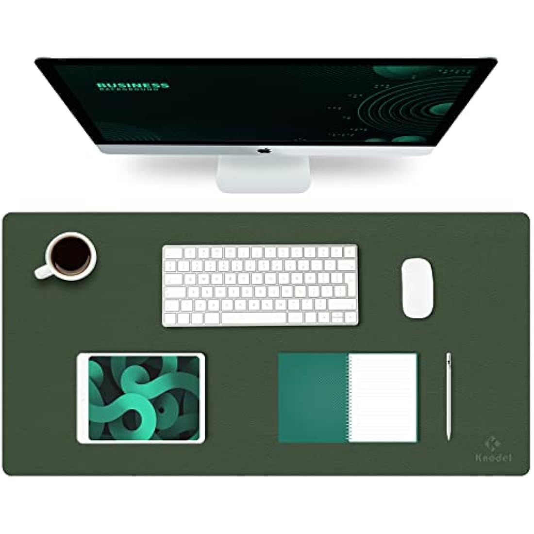 K KNODEL Leather Desk Mat | Large Office Mouse Pad - Dark Green (80x40cm)