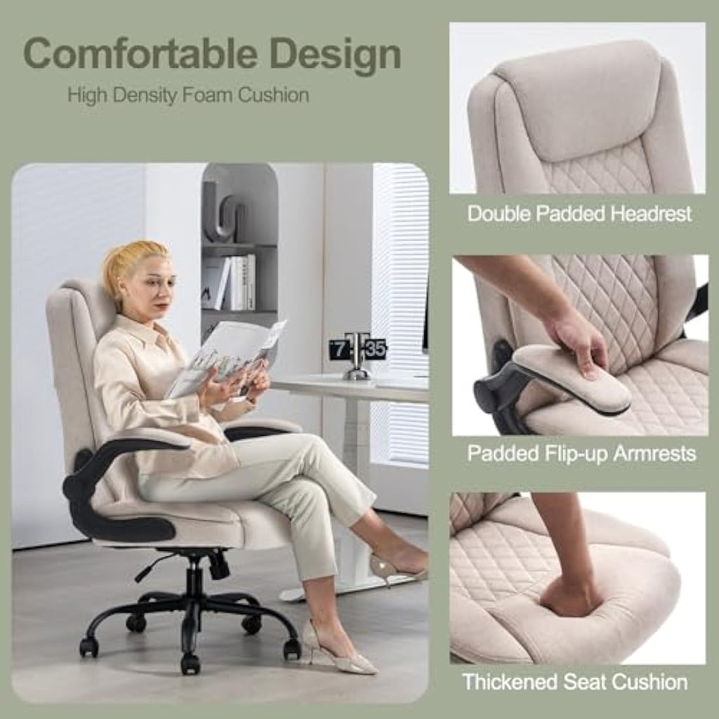 CASTLOVE Ergonomic Office Chair – High Back Fabric Desk Chair, Cream