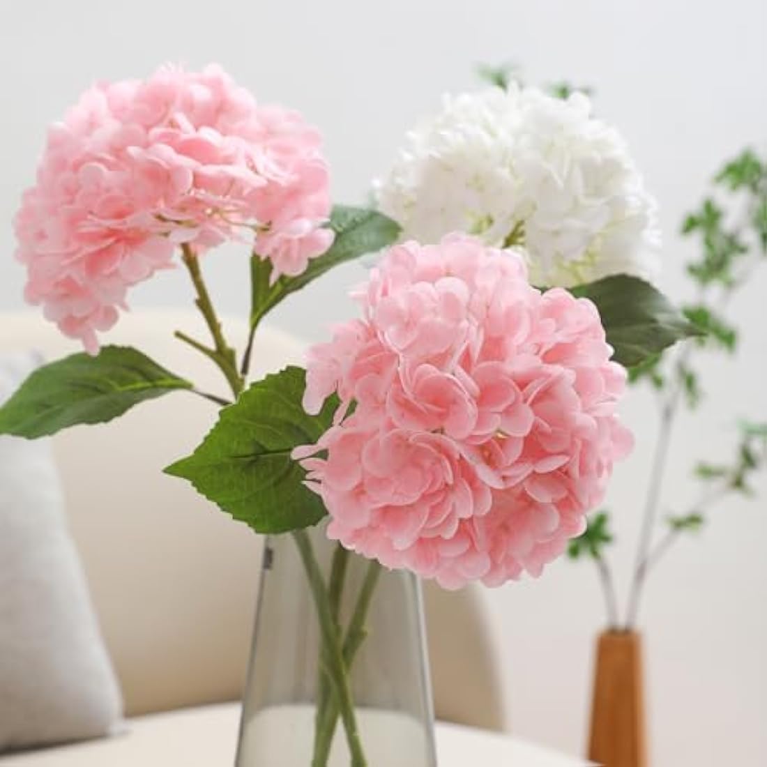Kisflower Real Touch Latex Hydrangea Flowers – 3pcs Pink Faux Bouquet