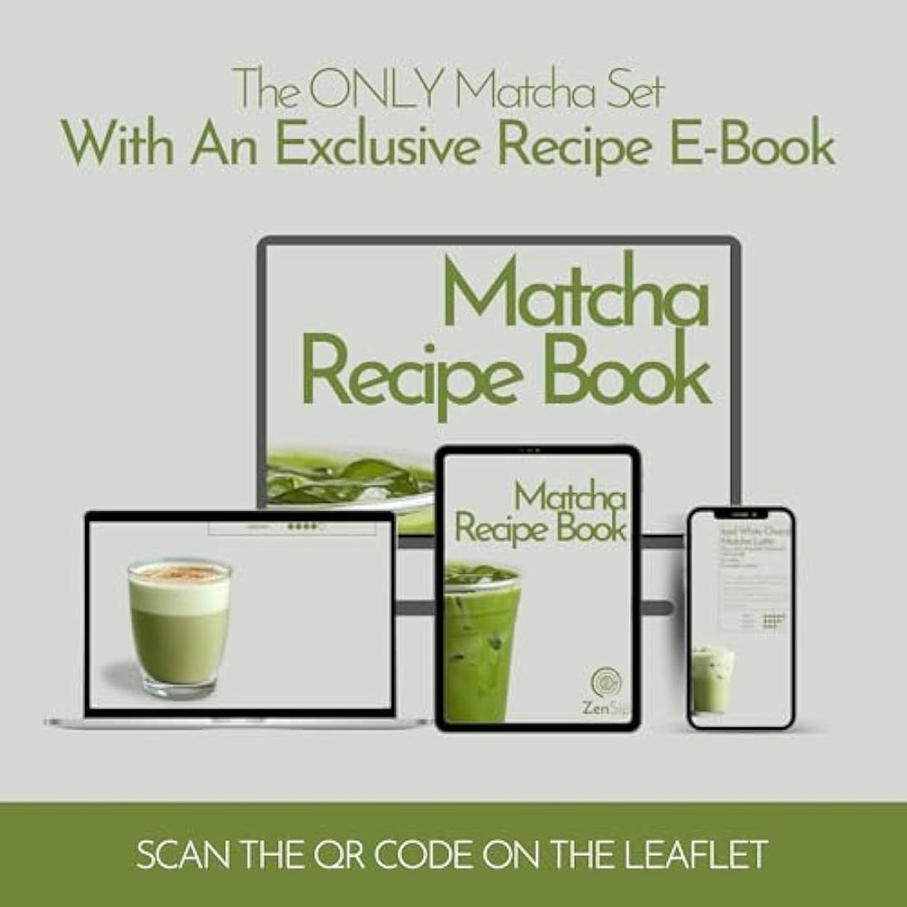 ZenSip 4-Piece Matcha Set – Bamboo Whisk, Ceramic Bowl & Recipe eBook