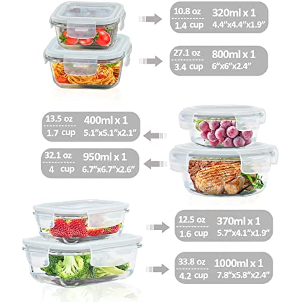 ROSOS 6-Pack Glass Food Storage Containers | Airtight Borosilicate Grey