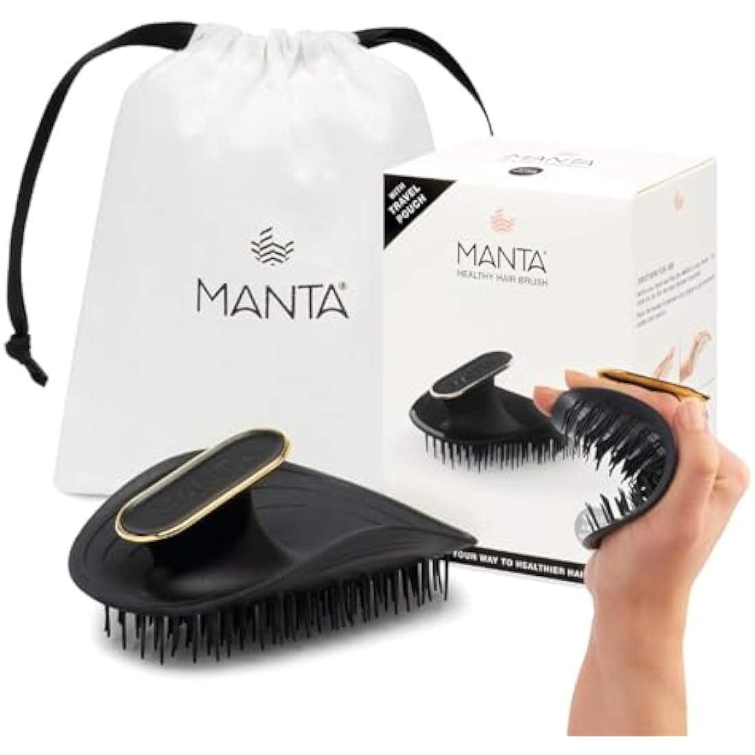 Manta Original Anti-Breakage Hairbrush | Flexible Detangling Brush, Black