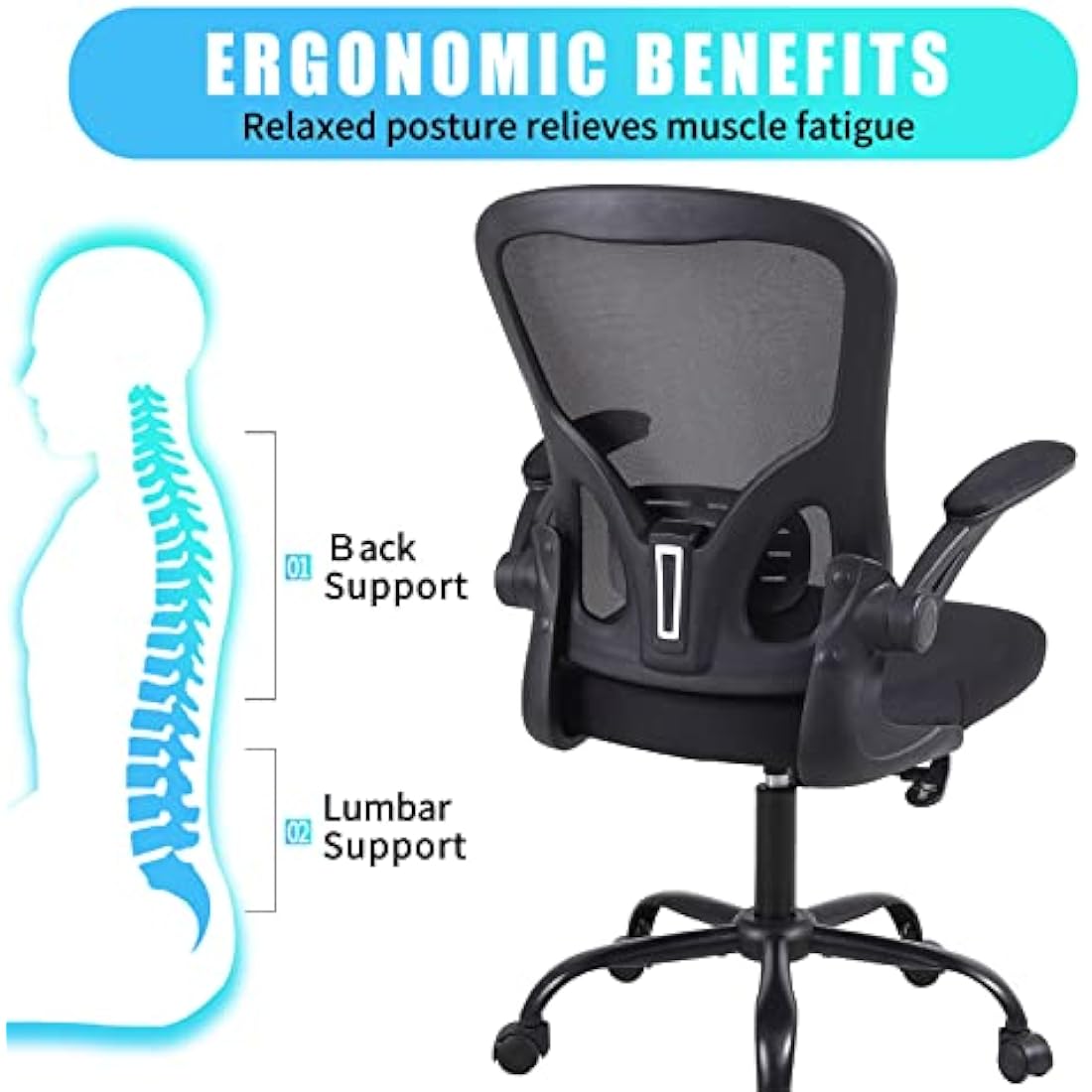 Ergonomic Mesh Office Chair with Flip-up Armrests - Black