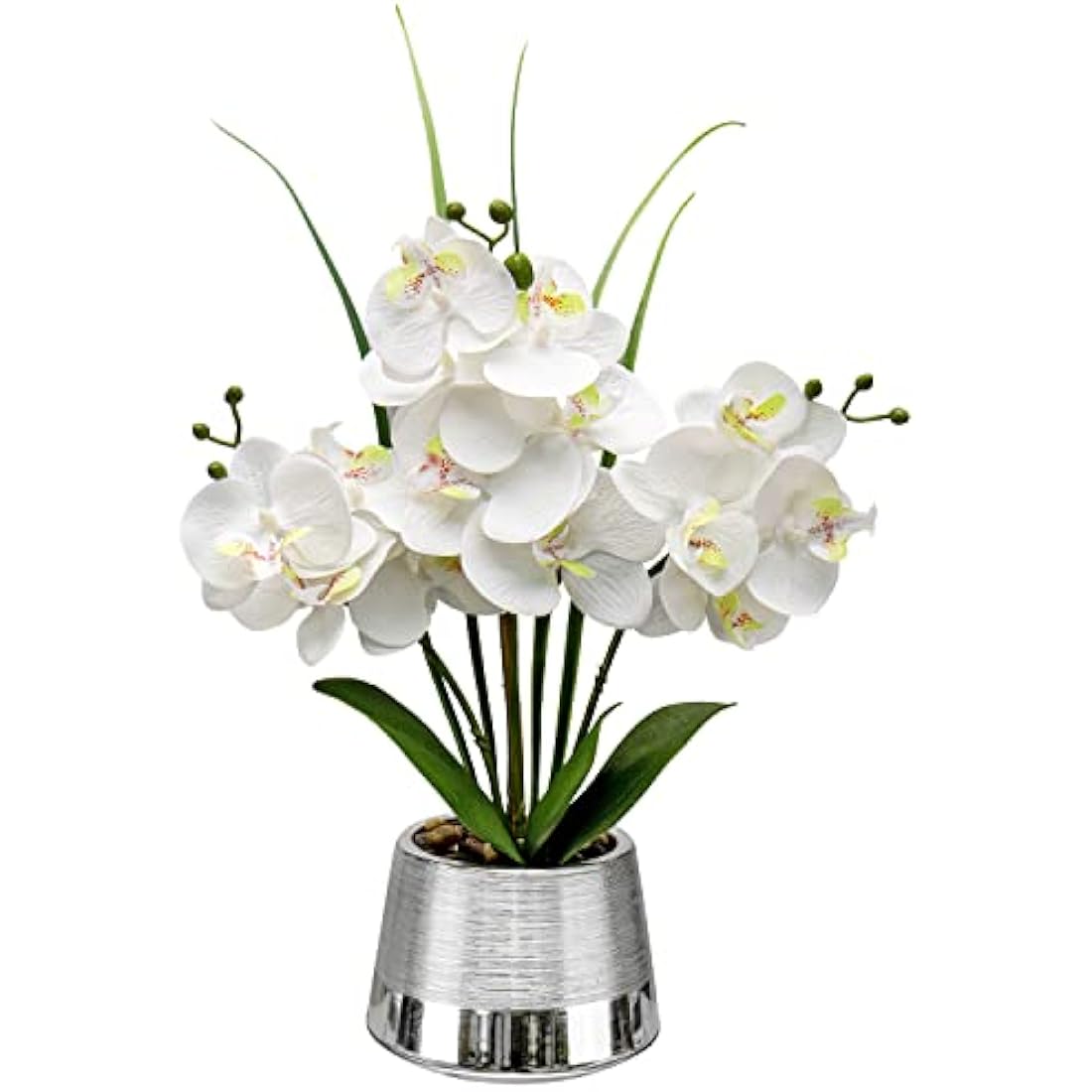 Oairse White Artificial Orchid in Silver Pot – 40cm Real Touch Silk Plant