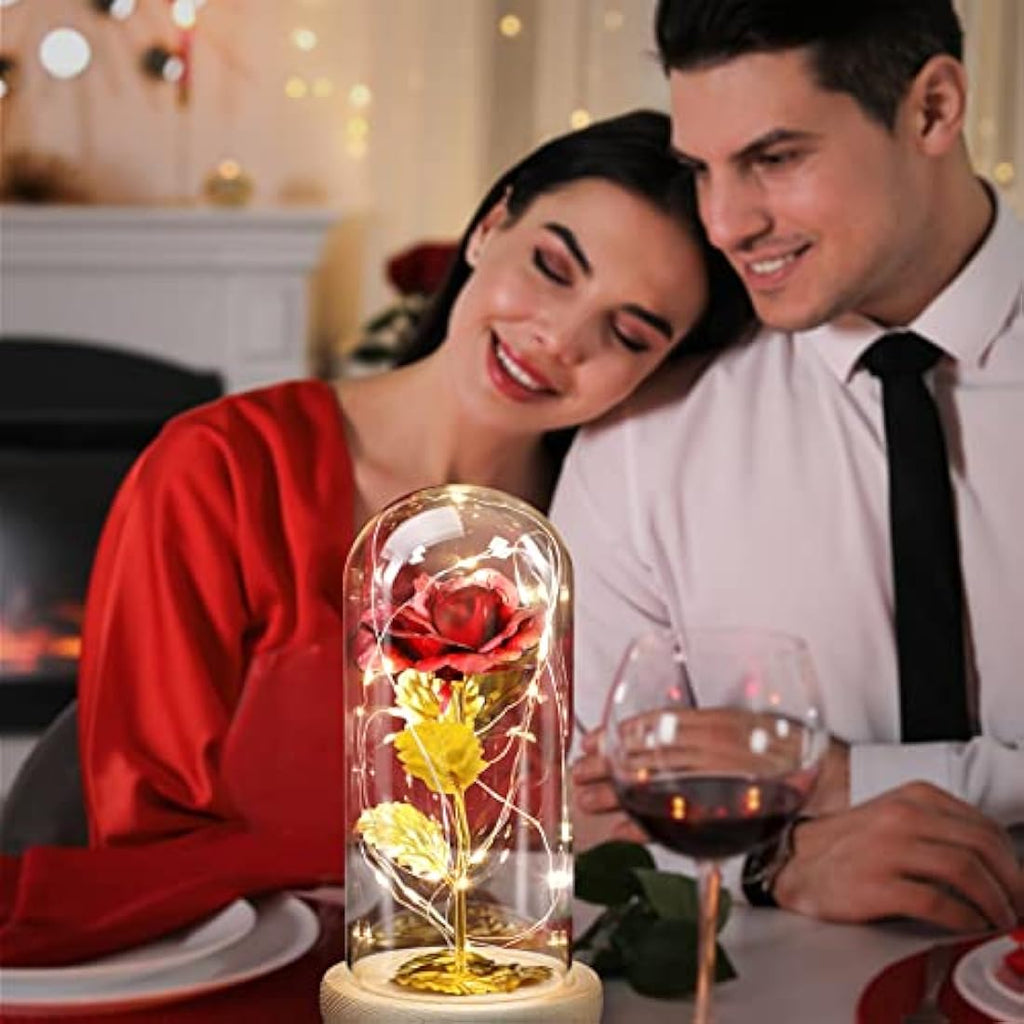 24K Eternal Rose in Glass Dome with LED Light – Galaxy Flower