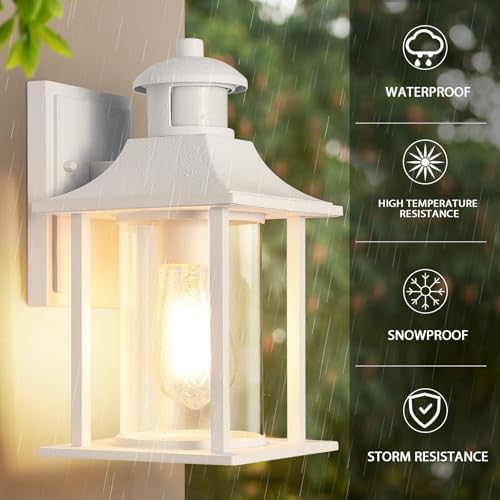 Lamomo Motion Sensor Outdoor Wall Light | White Aluminum Security Sconce