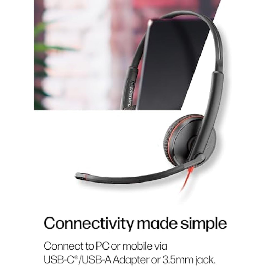Poly Blackwire 3225 Wired Stereo Headset | USB-C, USB-A & 3.5mm