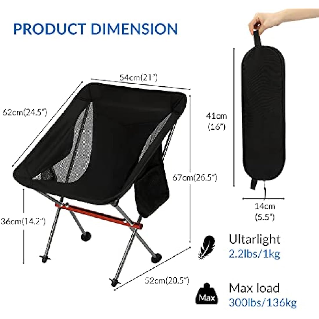 SHALLWE Ultralight Portable Camping Chair | Aluminum Folding Chair - Gray