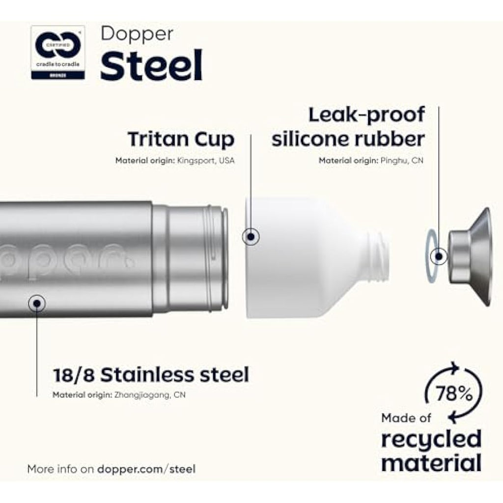 Dopper Steel 1.1L Water Bottle – Recycled Stainless Steel Sports Bottle