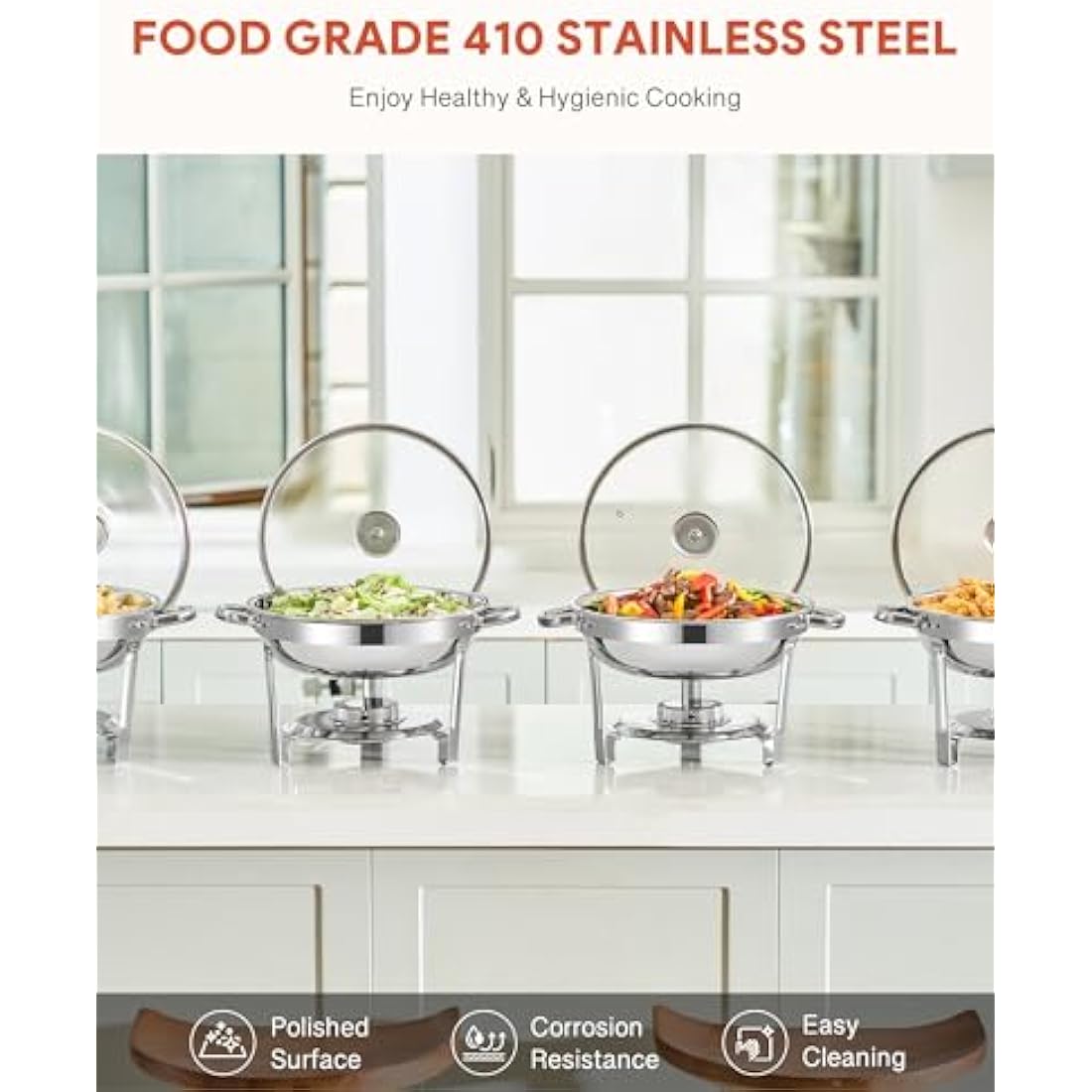 Wilprep 4-Pack Round Chafing Dish Buffet Set | 4.5L Stainless Steel Chafers