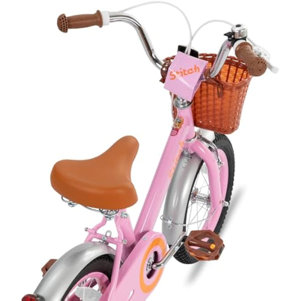 STITCH Retro Kids Bike for Girls | 12-18 Inch Steel Bicycle with Basket