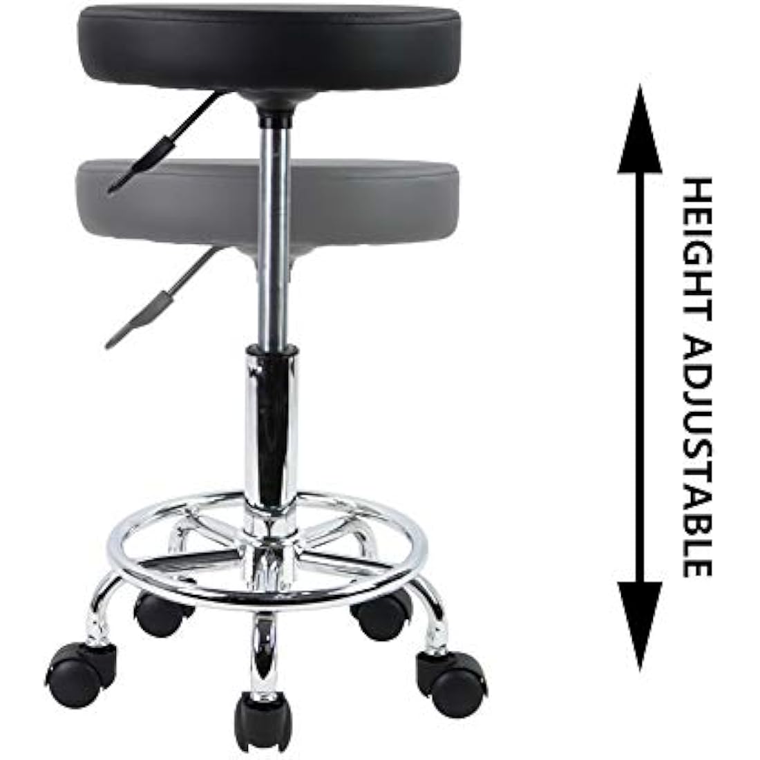 KKTONER PU Leather Rolling Stool - Adjustable Swivel Salon Chair with Footrest