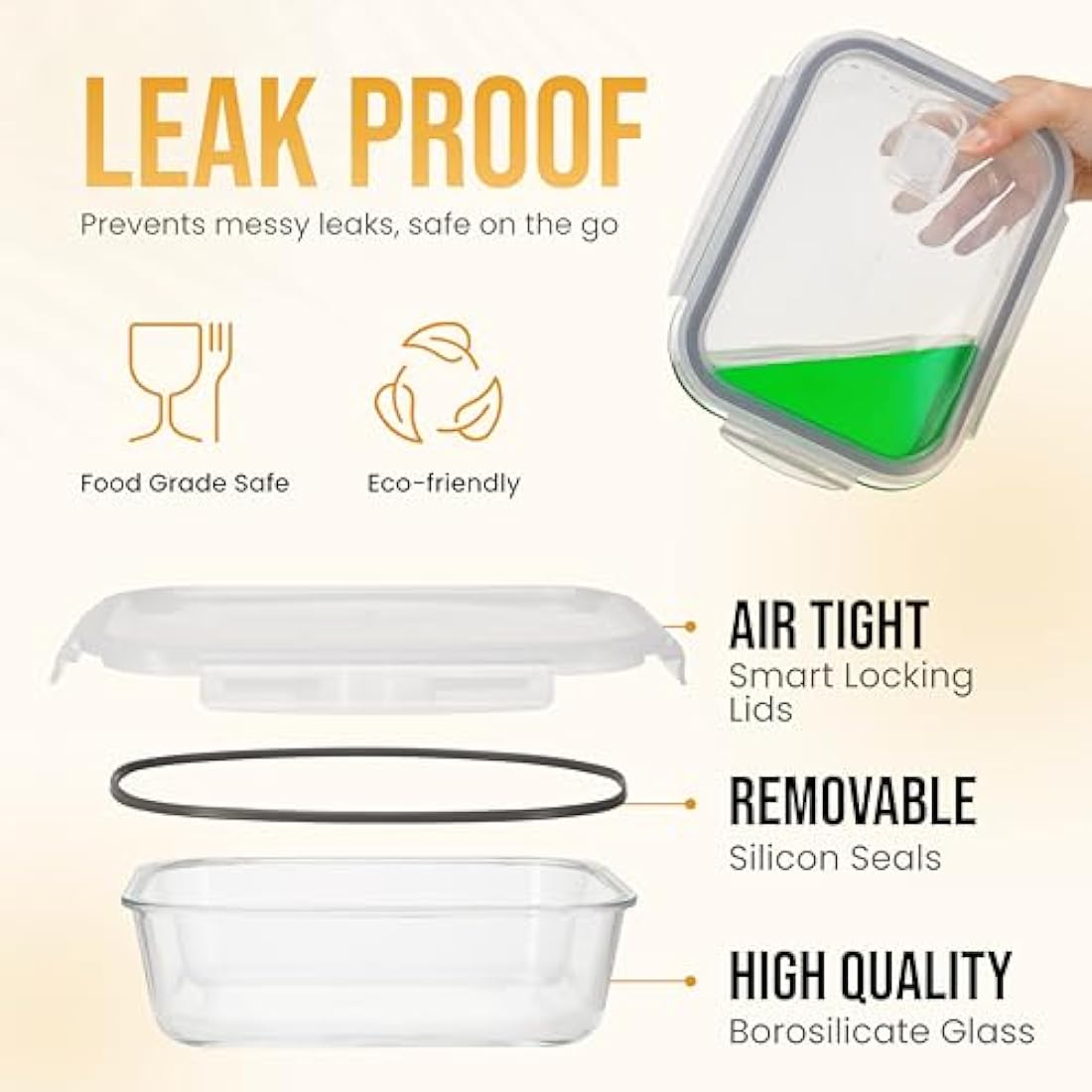 Glass Food Storage Containers - 4-Pack Large Meal Prep Set
