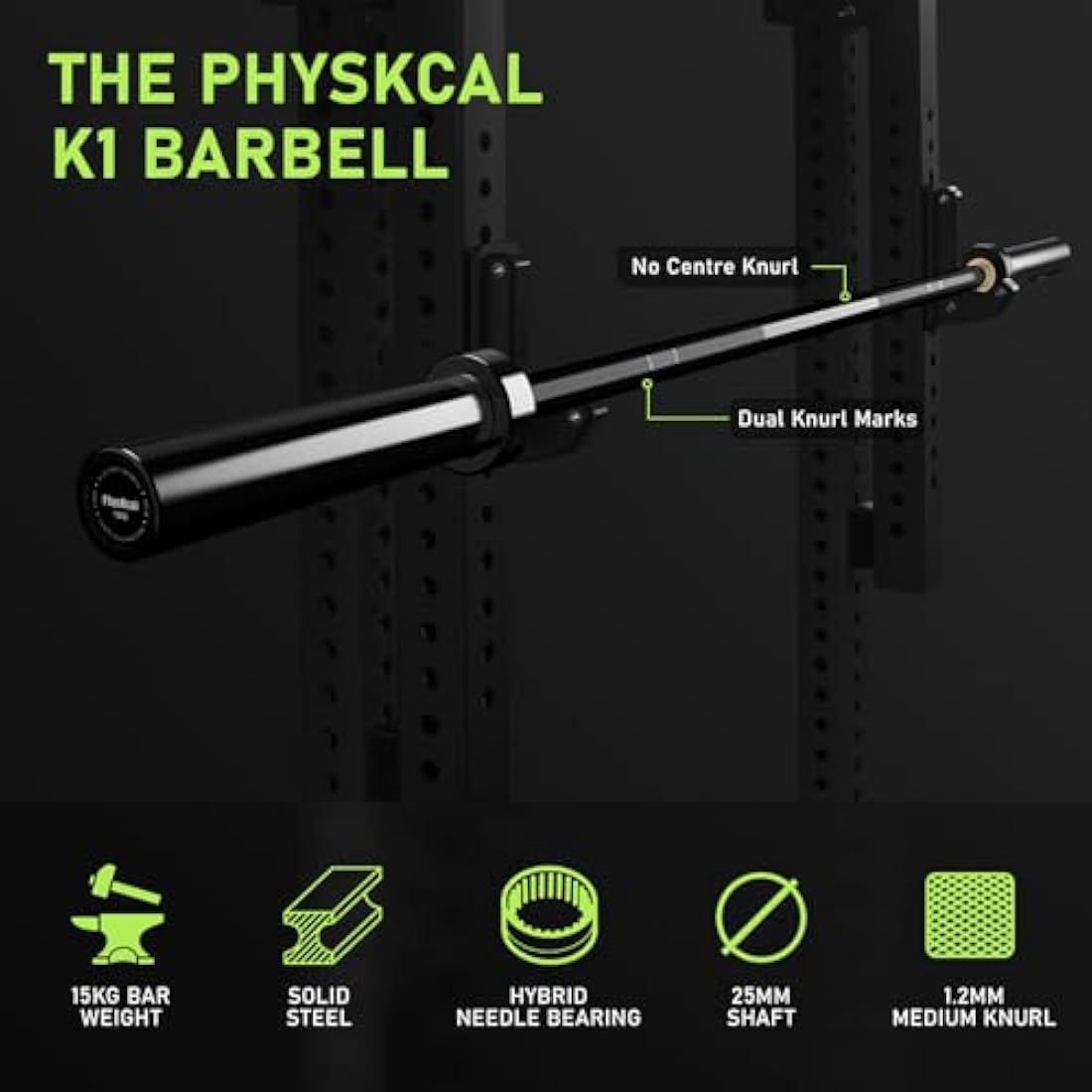 PhysKcal Olympic Barbell - 15kg/20kg Steel Bar for Weightlifting