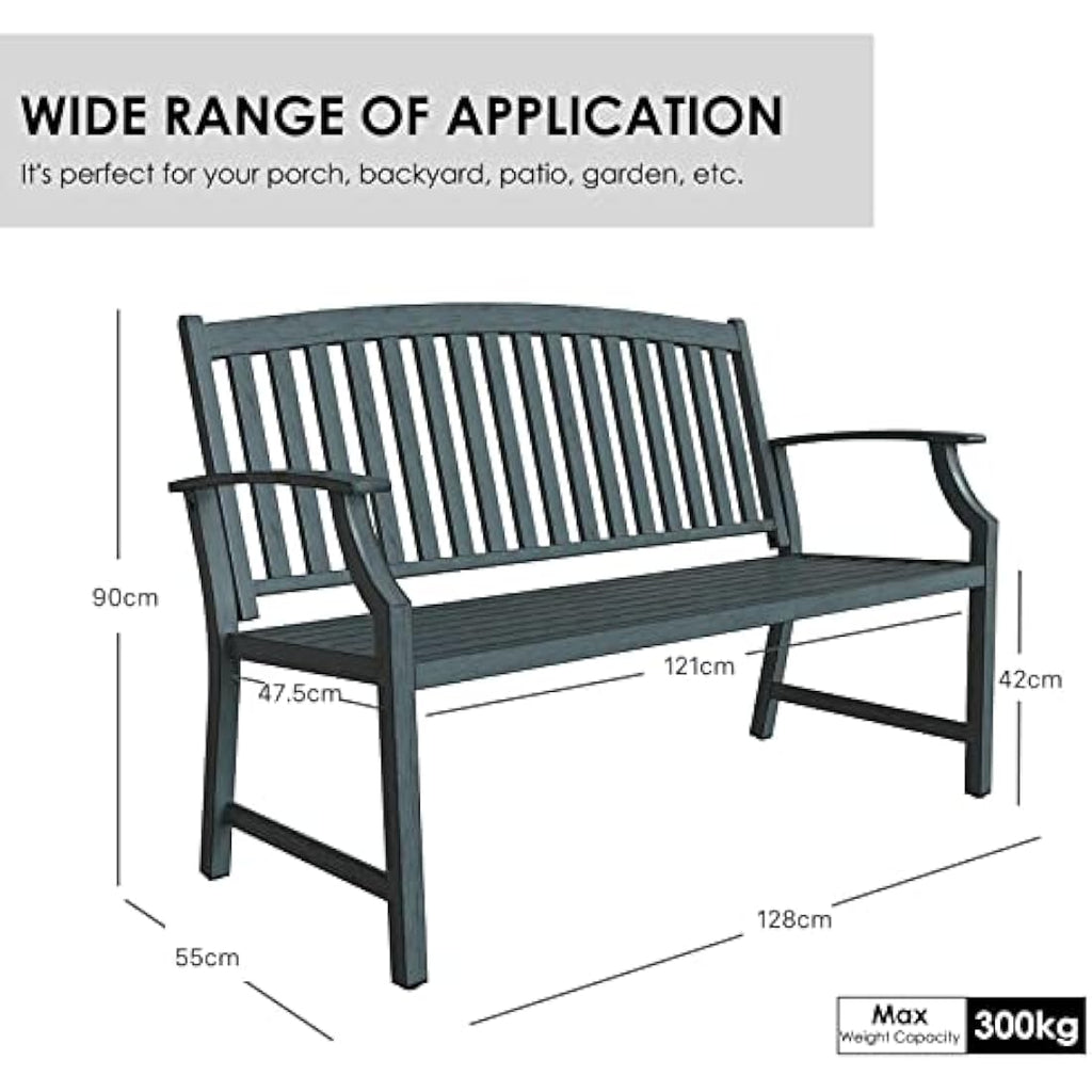 Outdoor Garden Bench – Rust-Resistant Metal Patio Seat, Gray Blue