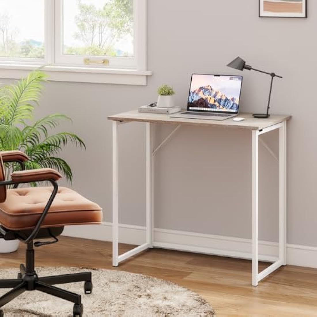 Dripex Folding Computer Desk – Small Space-Saving Writing Table, Oak