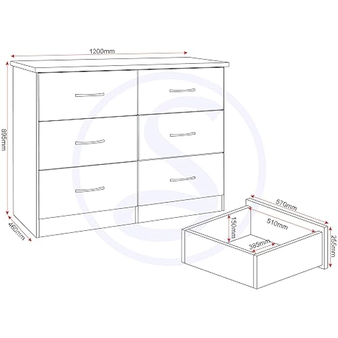 Seconique Nevada 6 Drawer Chest – Grey Gloss & Light Oak Dresser