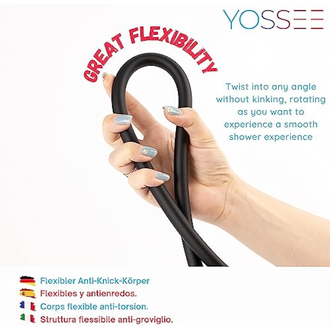 YOSSEE 1.5M PVC Shower Hose | Matt Black Anti-Twist Flexible Replacement