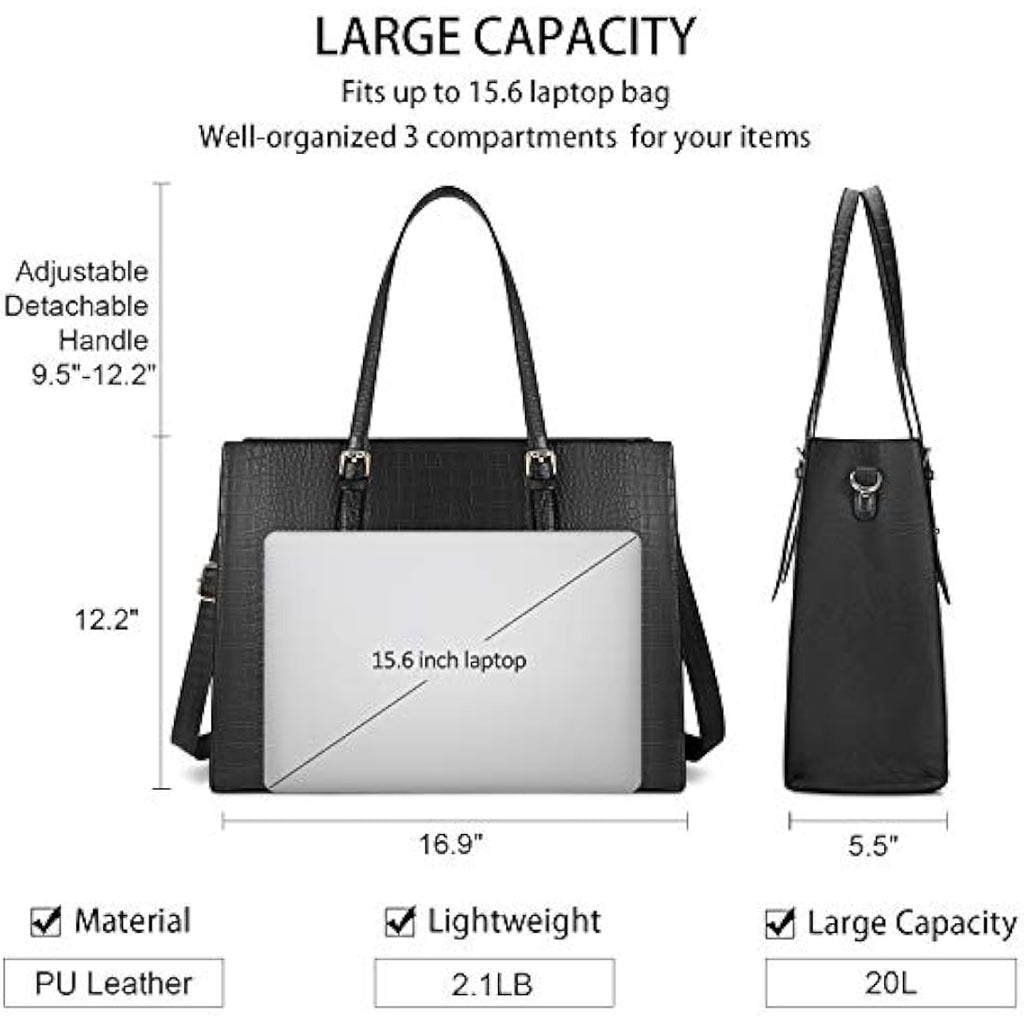 Lubardy 15.6 Inch Laptop Tote Bag for Women | Faux Leather Work Handbag