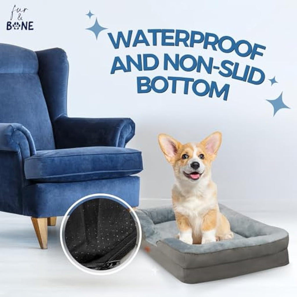 Fur & Bone Orthopedic Large Dog Bed – Memory Foam with Plush Velvet Cover