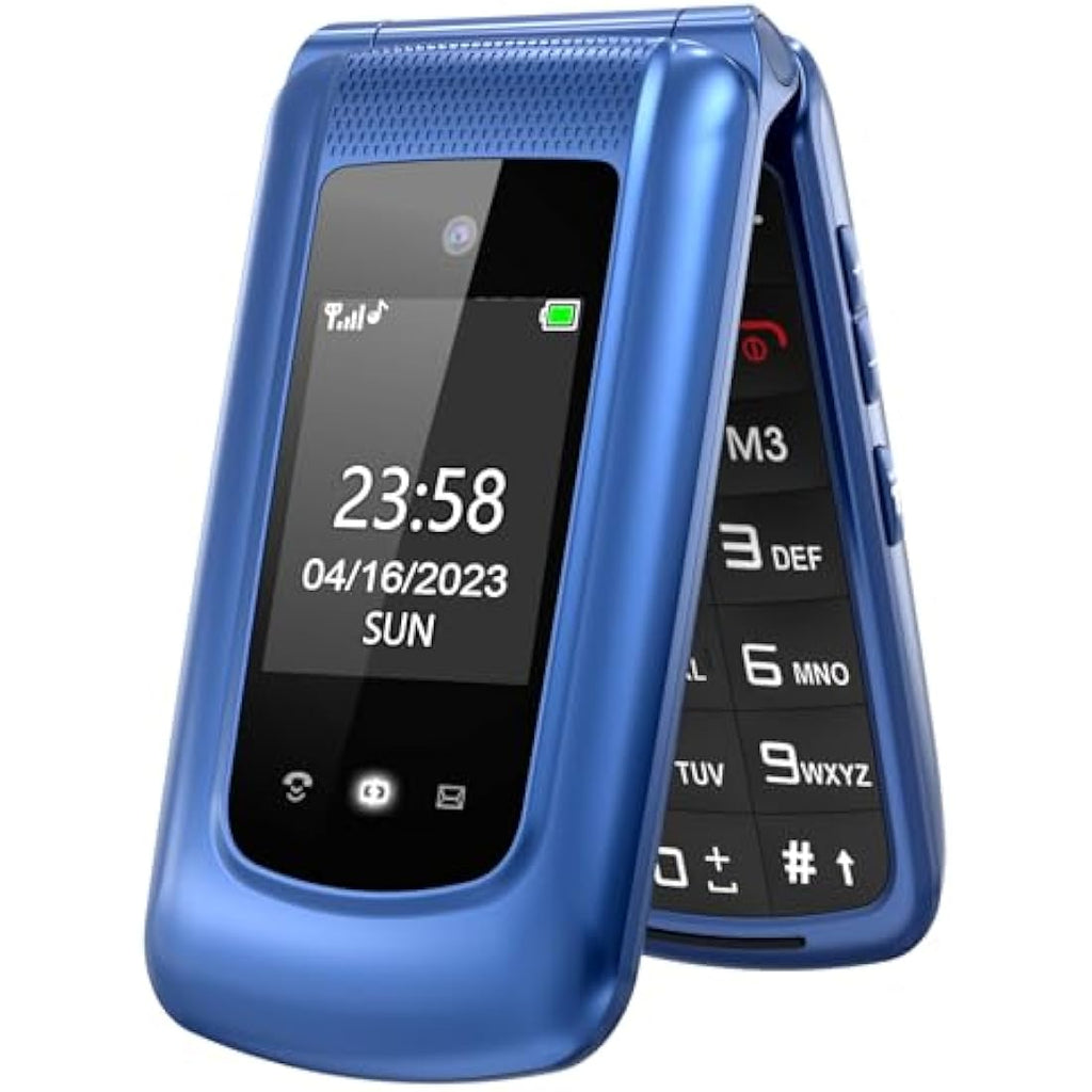 Uleway Unlocked Flip Phone for Elderly – Big Button Senior Mobile (Blue)