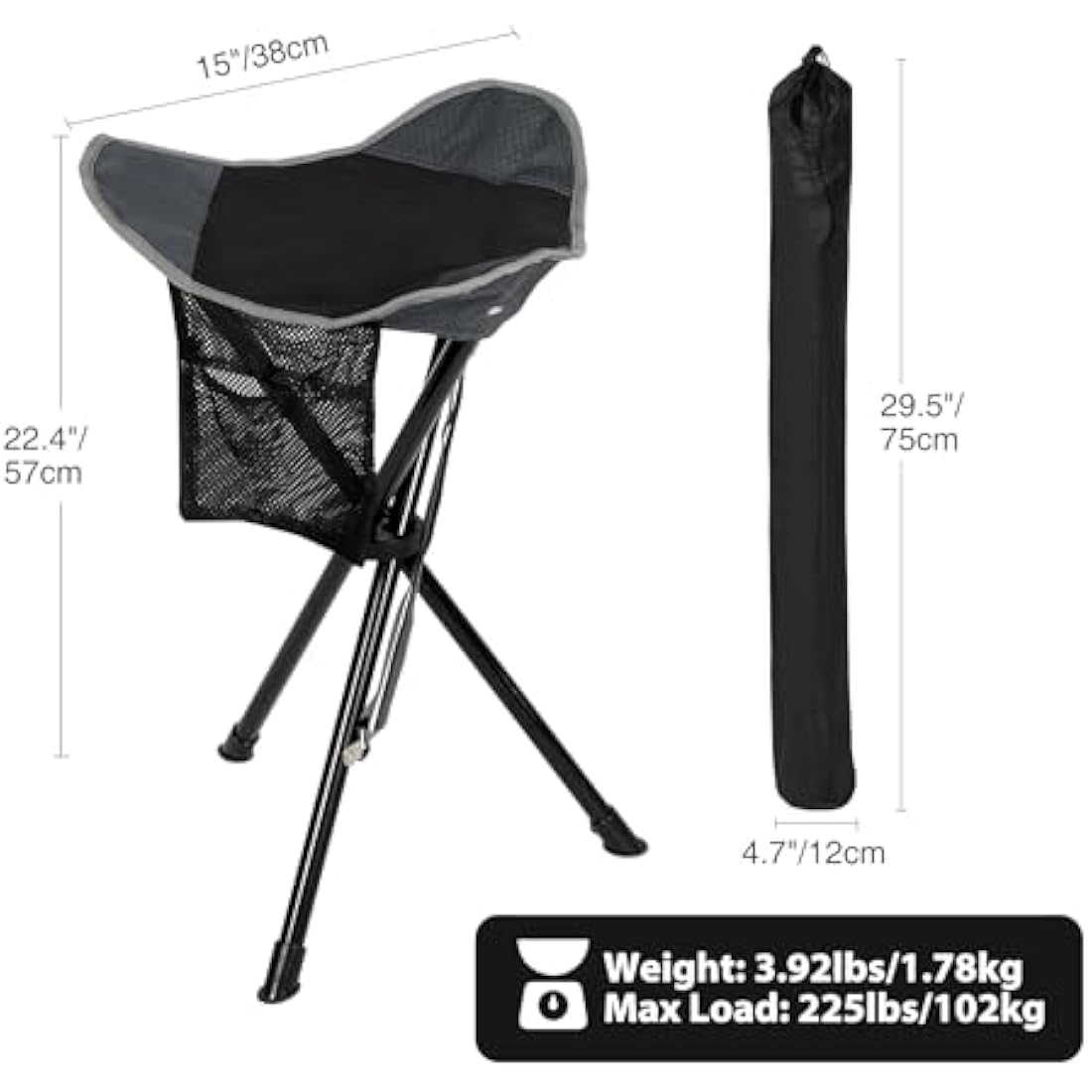 REDCAMP 22.4" Tall Folding Tripod Stool 2-Pack | Portable Camping Chairs