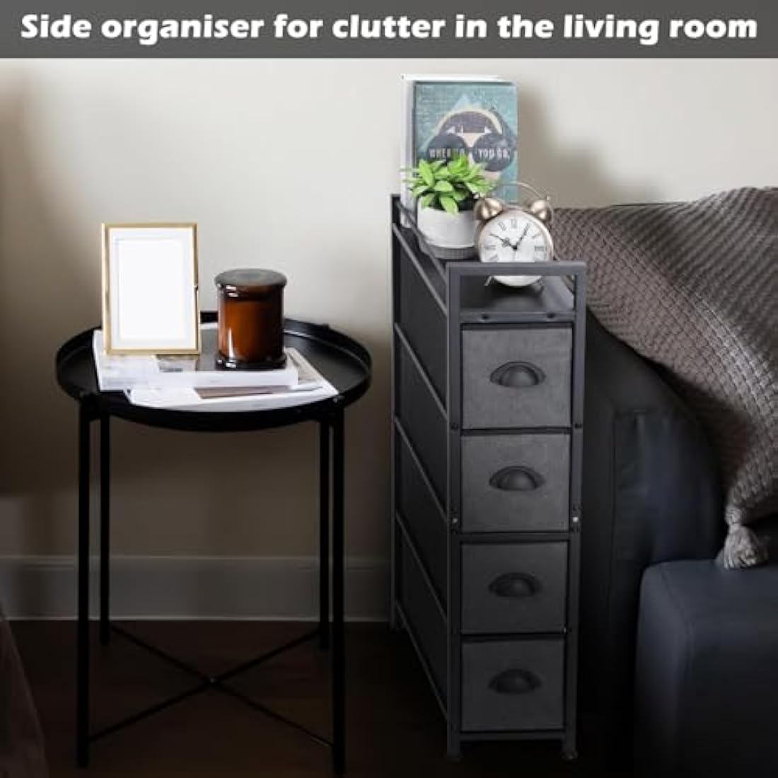 LIANTRAL Slim Vertical Chest of Drawers | 4 Fabric Drawers Narrow Dresser
