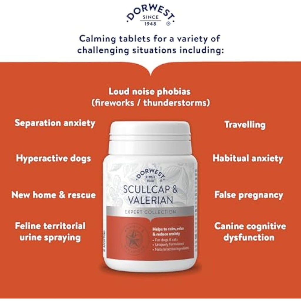 Dorwest Herbs Scullcap & Valerian Calming Tablets for Dogs & Cats, 200ct