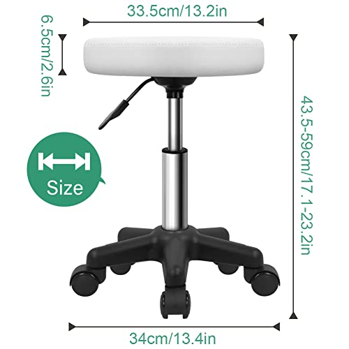 FURWOO Round Rolling Stool - Height Adjustable Swivel Spa Chair, White
