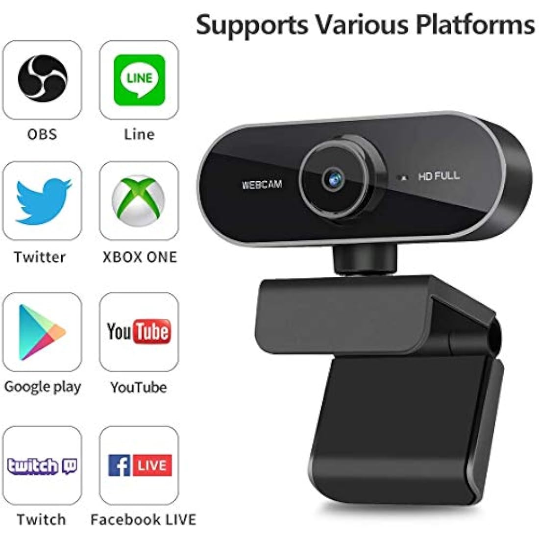 1080P Full HD Webcam with Privacy Cover and Tripod