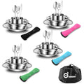 Odoland 8-in-1 Camping Cutlery Set | Stainless Steel Mess Kit with Bag